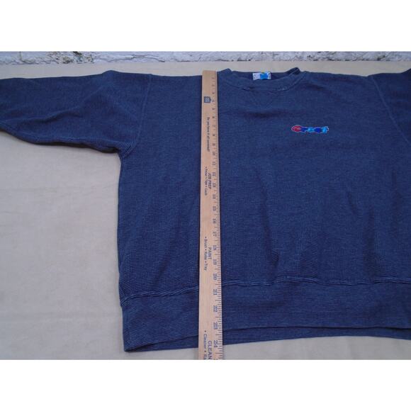 Vintage 90s Crest Toothpaste Sweatshirt Waffle Knit Blue Embroidered Size Large - Picture 6 of 9